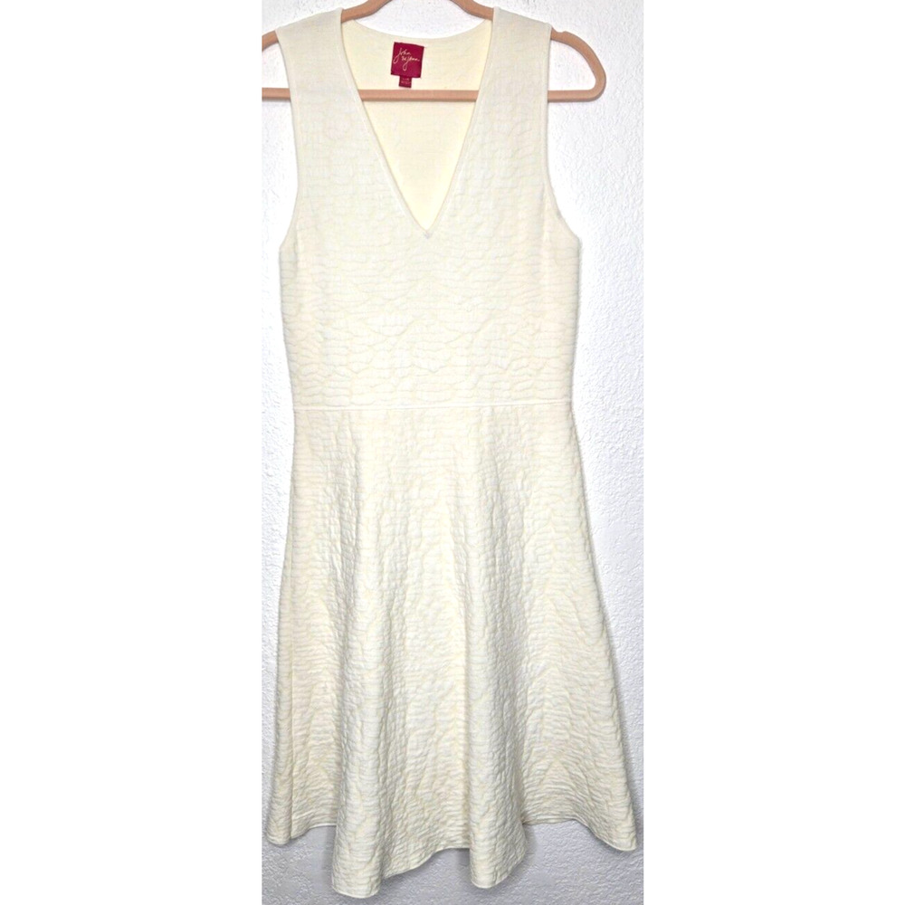 John + Jenn Dress Womens Large White Malory Fit Flare‎ Textured Knit Minimalist